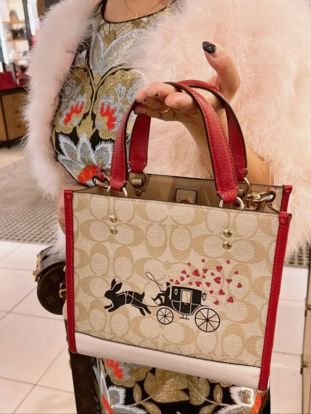 NWT Coach Lunar New Year Dempsey Tote 22 In Signature Canvas With Rabbit